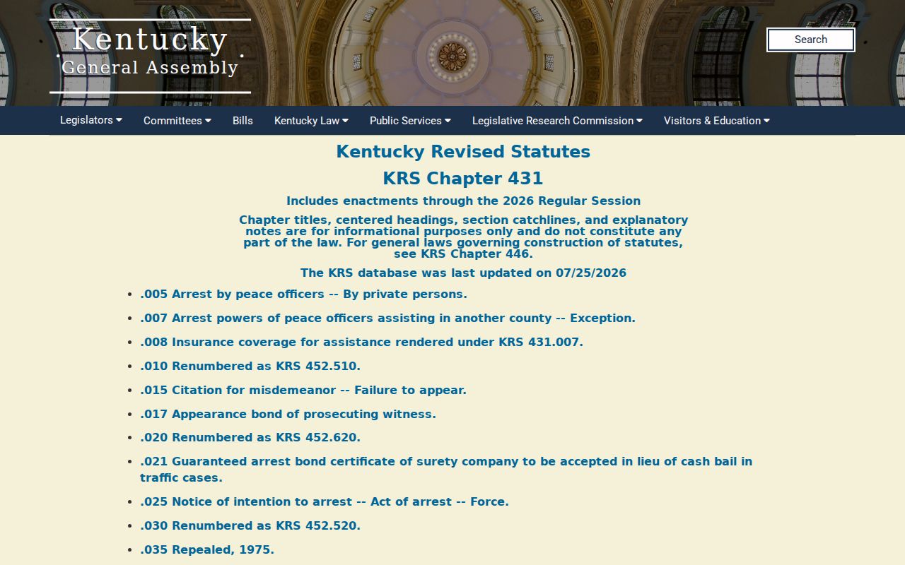 Kentucky Revised Statutes Chapter 431 index for Magoffin County expungement law