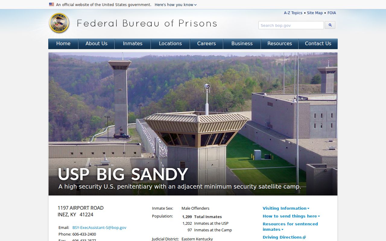 USP Big Sandy federal facility near Magoffin County