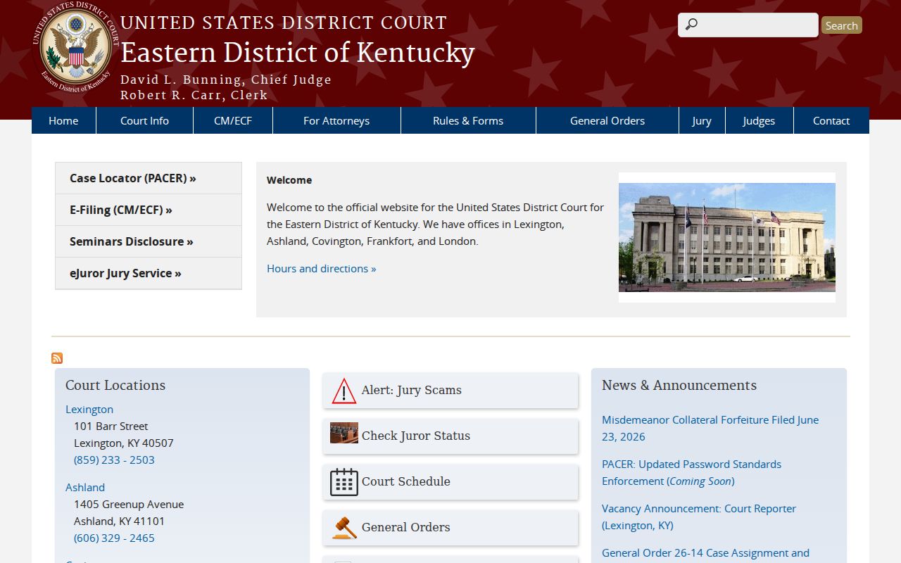 Eastern District of Kentucky court serving Salyersville criminal records