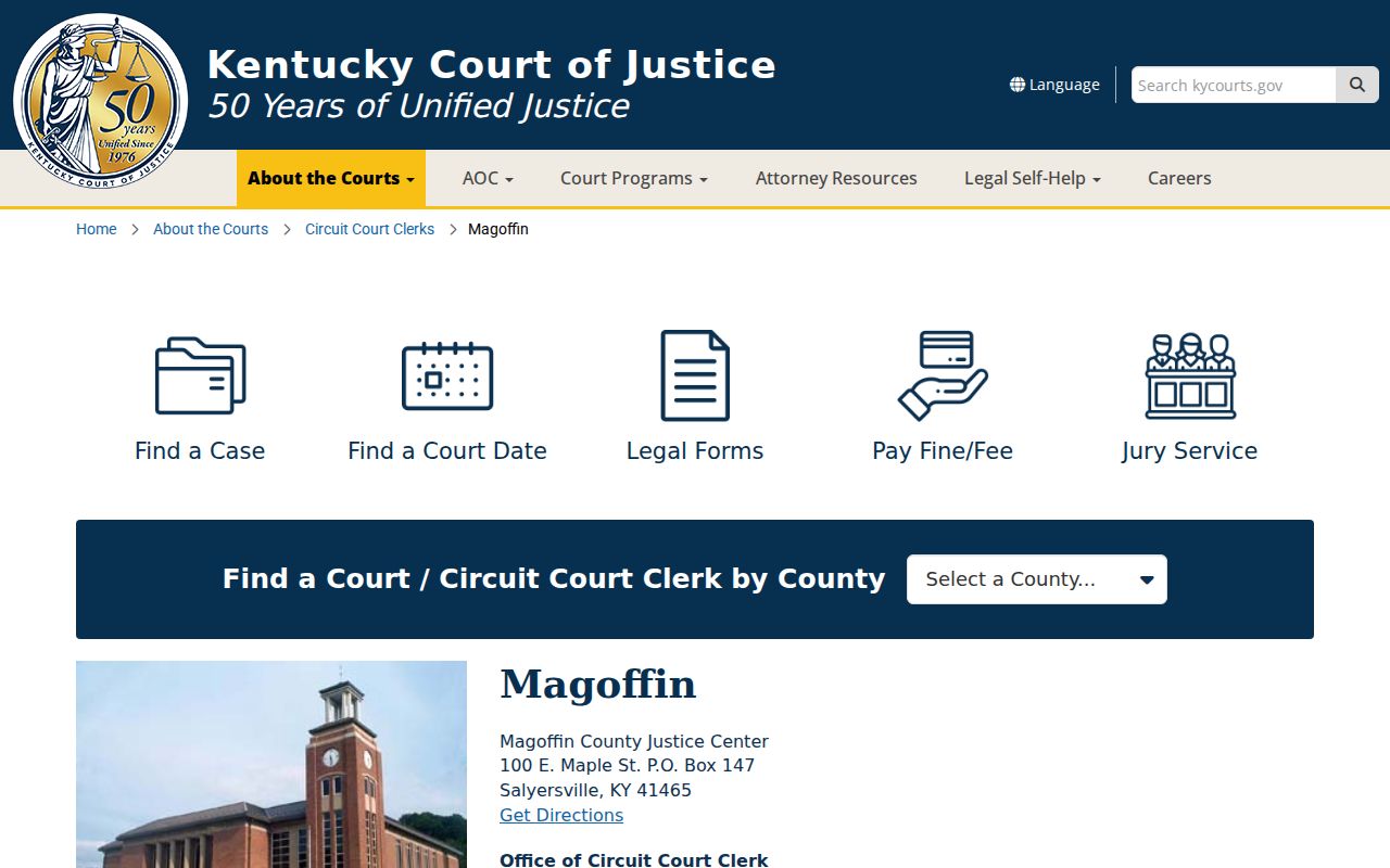 Magoffin County criminal records at the Justice Center
