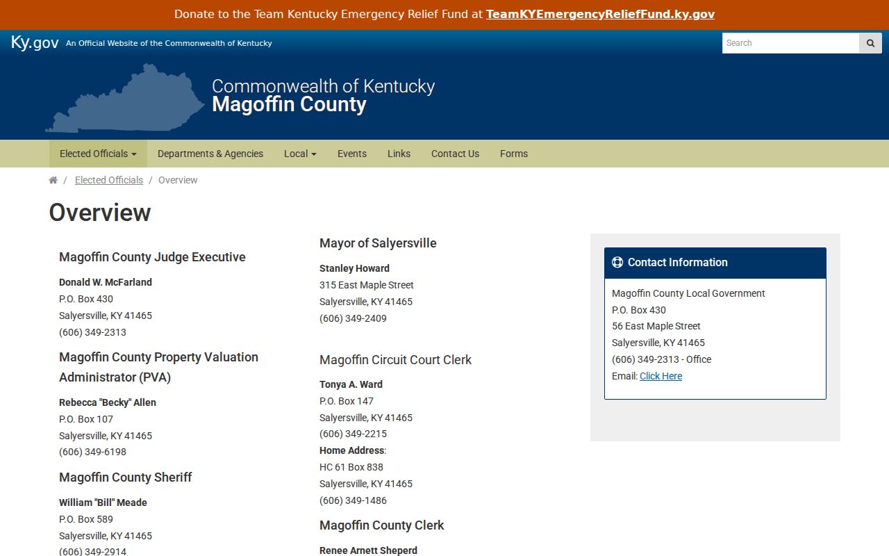 Magoffin County officials who maintain criminal records