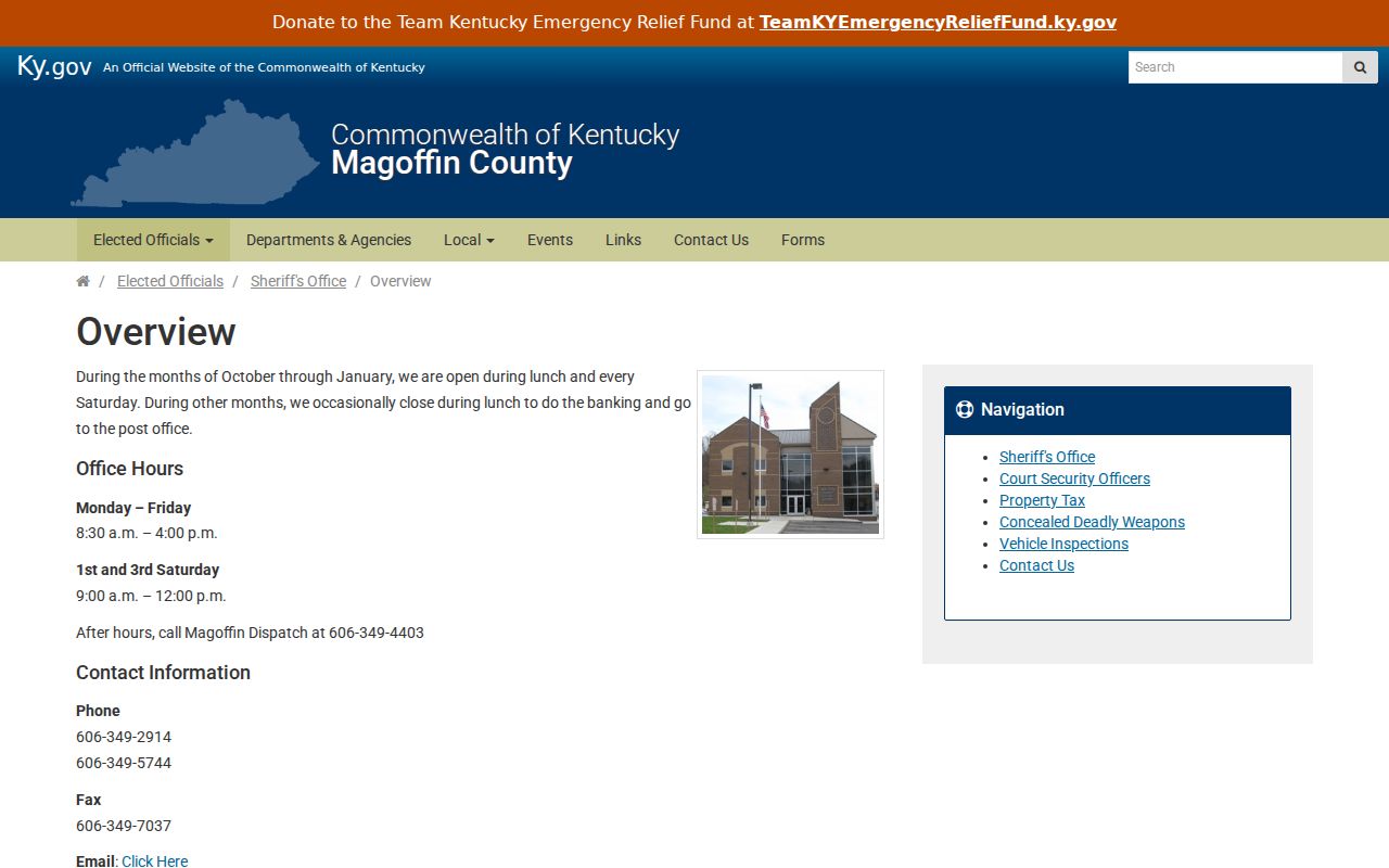 Magoffin County sheriff warrant and criminal record contacts